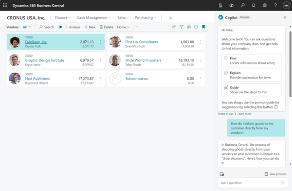 Copilot ti permette di dialogare con Microsoft Dynamics 365 BC