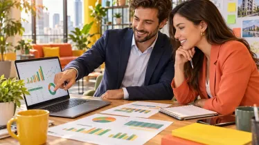 Professionisti analizzano budget, costi e risultati di una commessa davanti a un computer