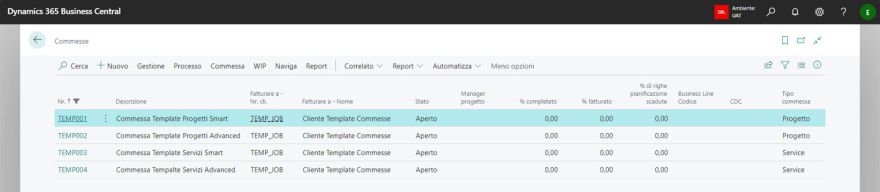 Template specifici per commesse di tipo progetto e di tipo service Template specifici per commesse di tipo progetto e di tipo service