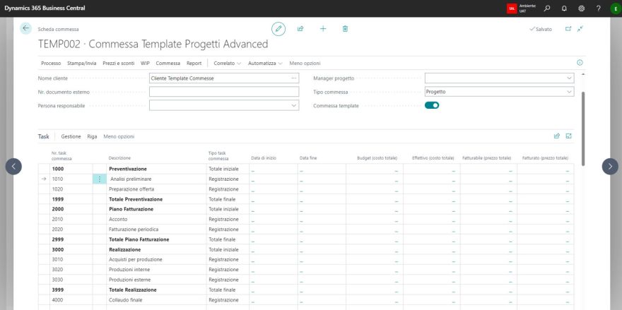 Commessa template progetti advanced Commessa template progetti advanced