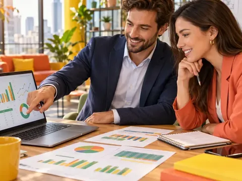 Professionisti analizzano budget, costi e risultati di una commessa davanti a un computer