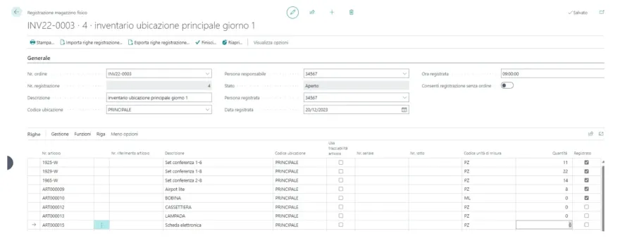 Esempio di Registrazione Magazzino Fisico Esempio di Registrazione Magazzino Fisico
